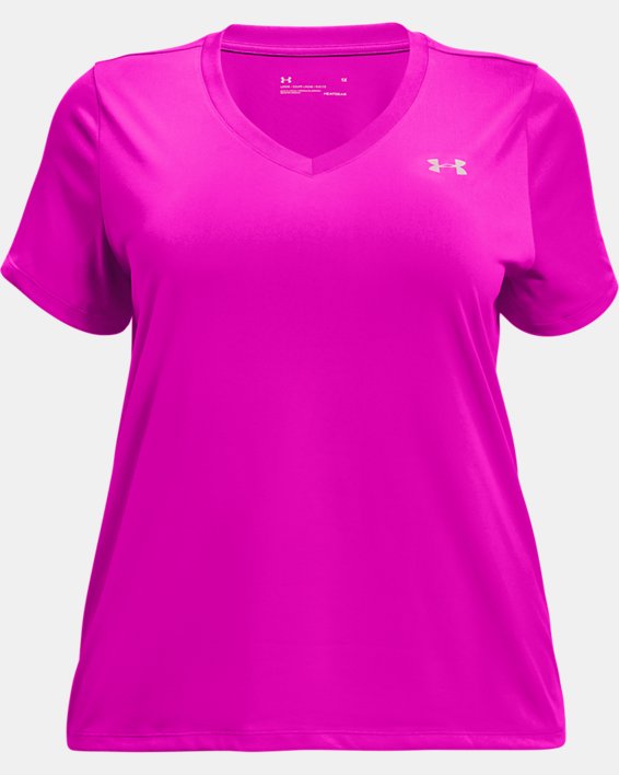 Camiseta de manga corta con cuello de pico UA Tech™ para mujer, Pink, pdpMainDesktop image number 4